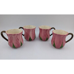 Franciscan Desert Rose Sculptured Ceramic Coffee Cups Mugs 14oz Set of 4